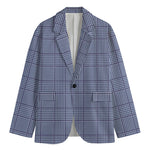 Blue Prince of Wales Check Print Men's Blazer