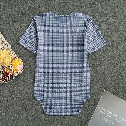 Blue Prince of Wales Check Print Men's Bodysuit