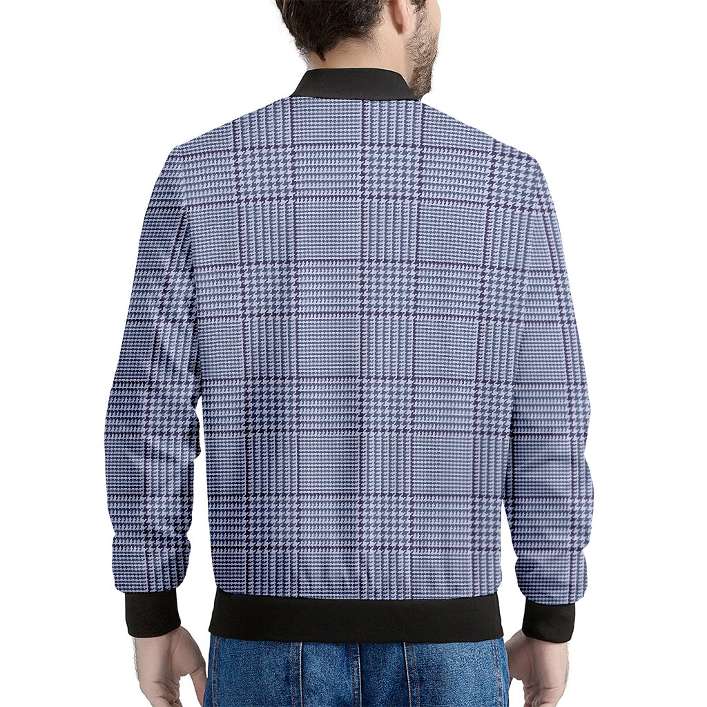 Blue Prince of Wales Check Print Men's Bomber Jacket