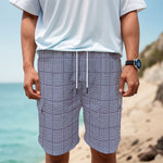 Blue Prince of Wales Check Print Men's Cargo Shorts