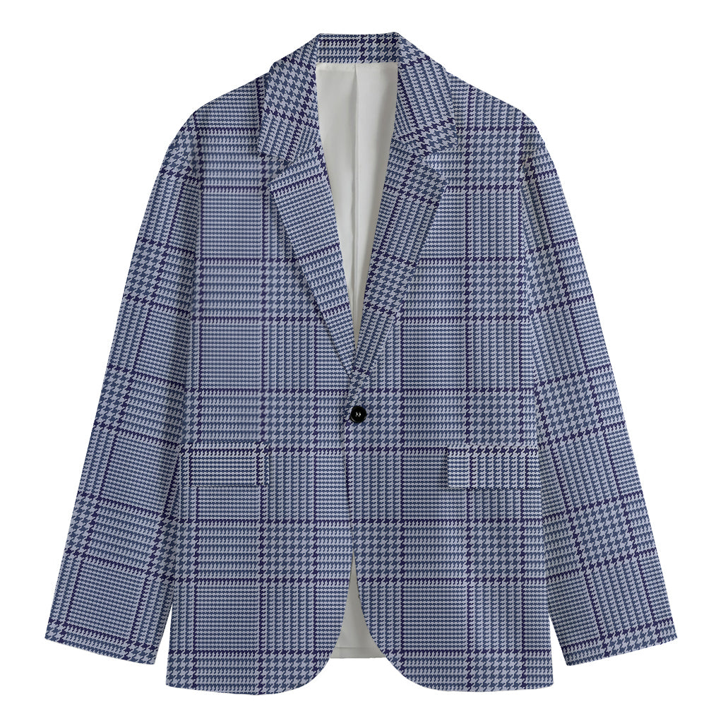 Blue Prince of Wales Check Print Men's Cotton Blazer