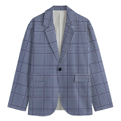 Blue Prince of Wales Check Print Men's Cotton Blazer