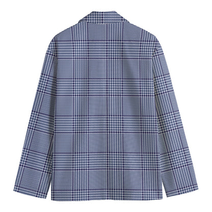Blue Prince of Wales Check Print Men's Cotton Blazer