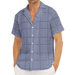 Blue Prince of Wales Check Print Men's Deep V-Neck Shirt