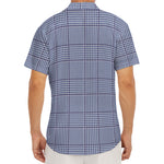 Blue Prince of Wales Check Print Men's Deep V-Neck Shirt