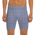 Blue Prince of Wales Check Print Men's Long Boxer Briefs