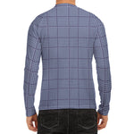 Blue Prince of Wales Check Print Men's Long Sleeve Rash Guard