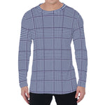 Blue Prince of Wales Check Print Men's Long Sleeve T-Shirt