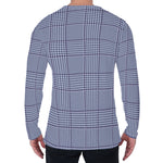 Blue Prince of Wales Check Print Men's Long Sleeve T-Shirt
