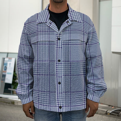 Blue Prince of Wales Check Print Men's Shirt Jacket