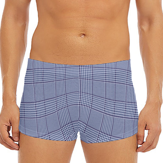 Blue Prince of Wales Check Print Men's Short Boxer Briefs