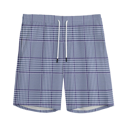 Blue Prince of Wales Check Print Men's Sports Shorts