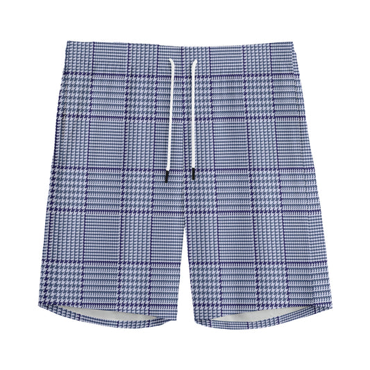 Blue Prince of Wales Check Print Men's Sports Shorts