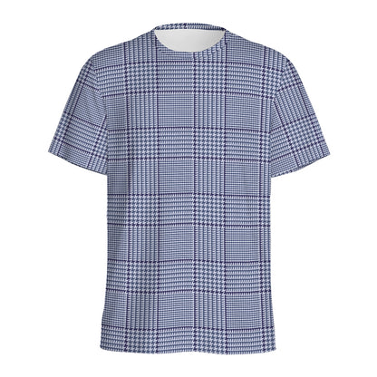 Blue Prince of Wales Check Print Men's Sports T-Shirt
