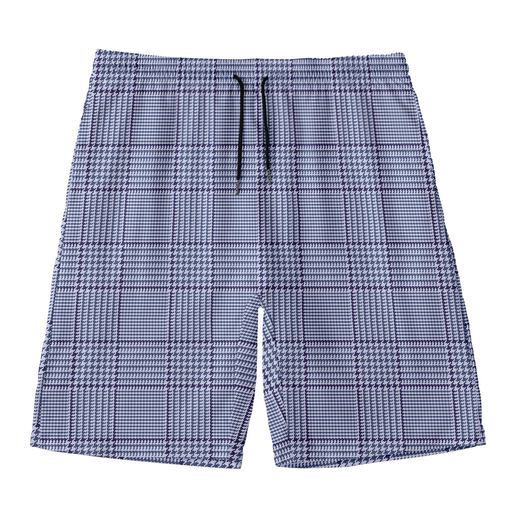 Blue Prince of Wales Check Print Men's Swim Trunks