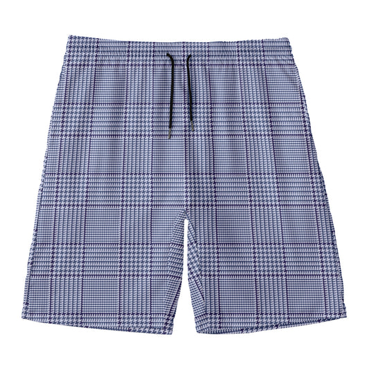 Blue Prince of Wales Check Print Men's Swim Trunks