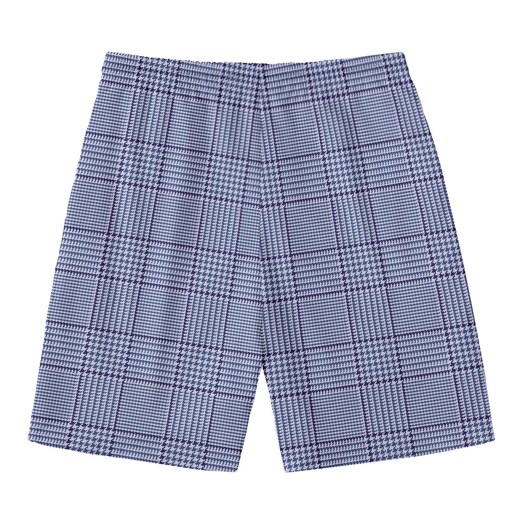 Blue Prince of Wales Check Print Men's Swim Trunks