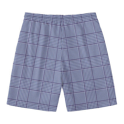 Blue Prince of Wales Check Print Men's Swim Trunks