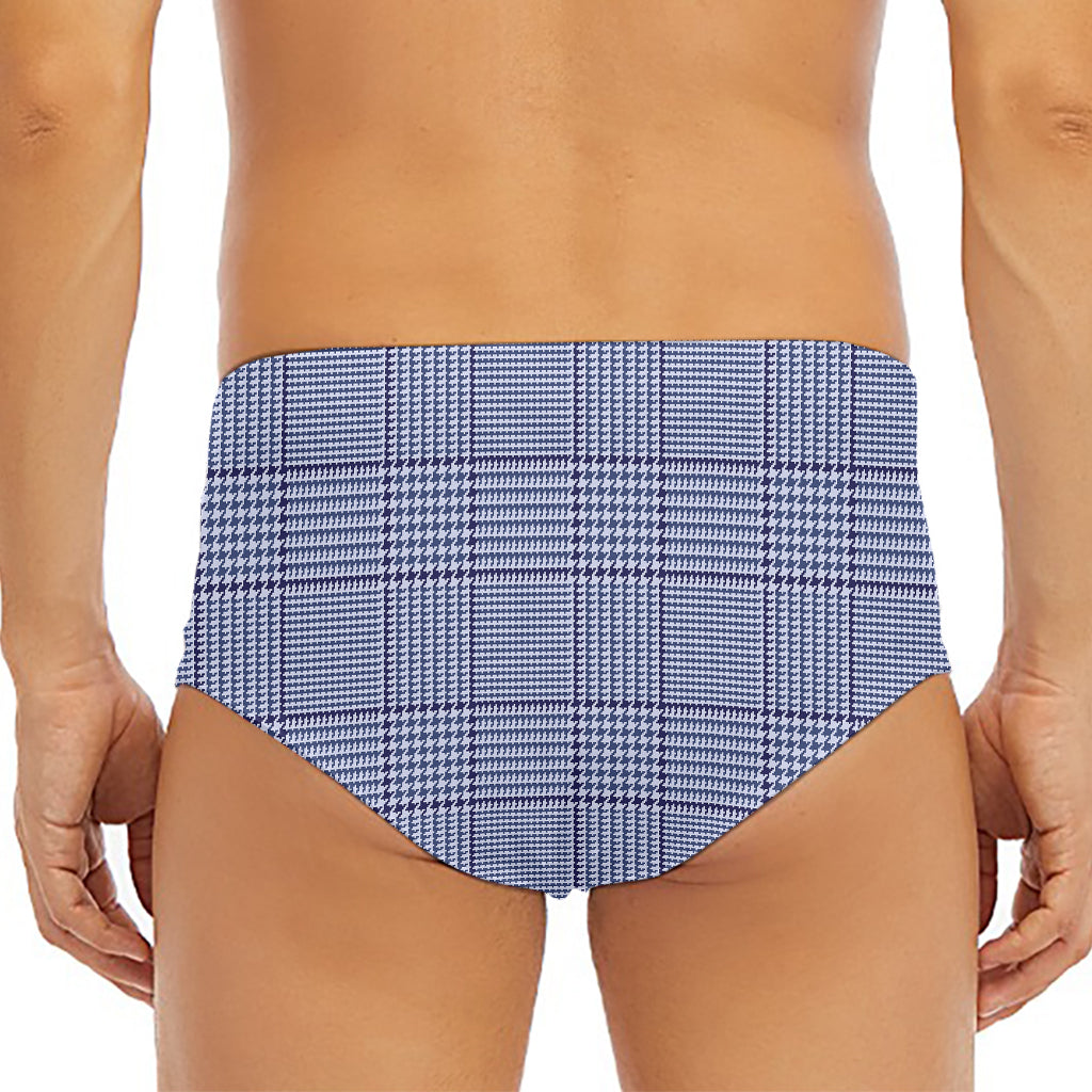 Blue Prince of Wales Check Print Men's Triangle Swim Briefs