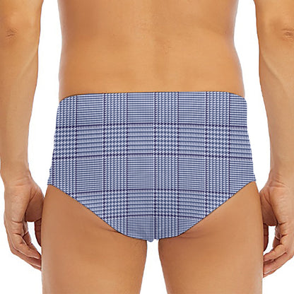 Blue Prince of Wales Check Print Men's Triangle Swim Briefs