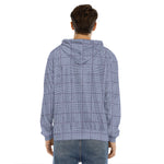 Blue Prince of Wales Check Print Men's Velvet Pullover Hoodie