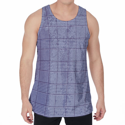 Blue Prince of Wales Check Print Men's Velvet Tank Top
