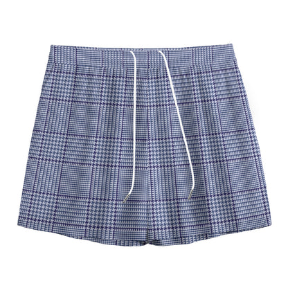 Blue Prince of Wales Check Print Mesh Shorts