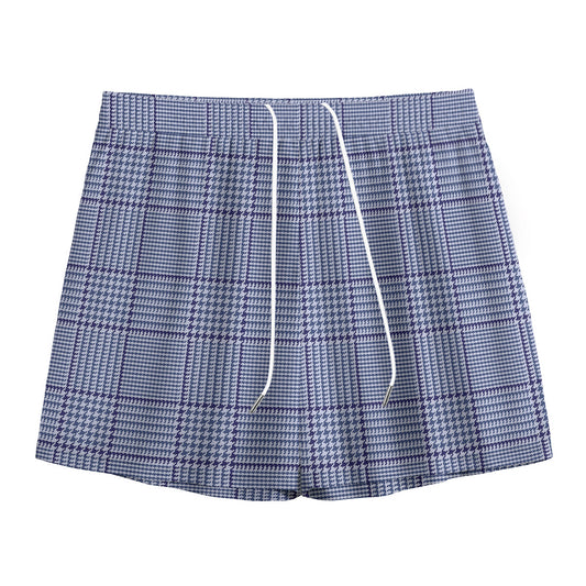 Blue Prince of Wales Check Print Mesh Shorts