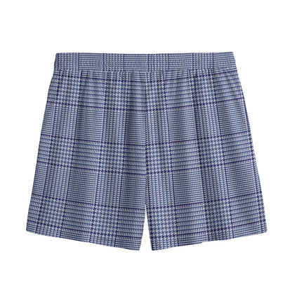 Blue Prince of Wales Check Print Mesh Shorts