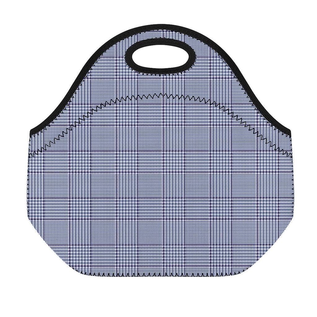 Blue Prince of Wales Check Print Neoprene Lunch Bag