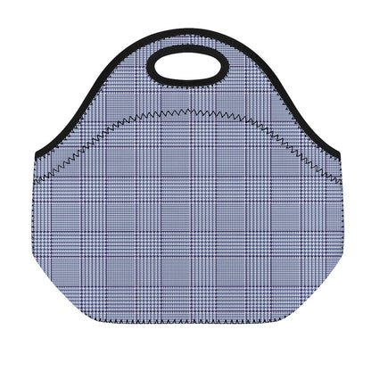 Blue Prince of Wales Check Print Neoprene Lunch Bag