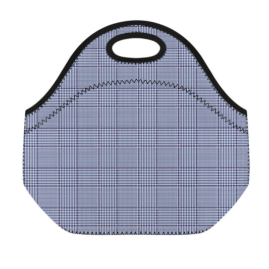 Blue Prince of Wales Check Print Neoprene Lunch Bag