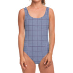 Blue Prince of Wales Check Print One Piece Swimsuit