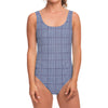 Blue Prince of Wales Check Print One Piece Swimsuit