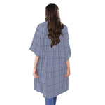 Blue Prince of Wales Check Print Open Front Beach Cover Up
