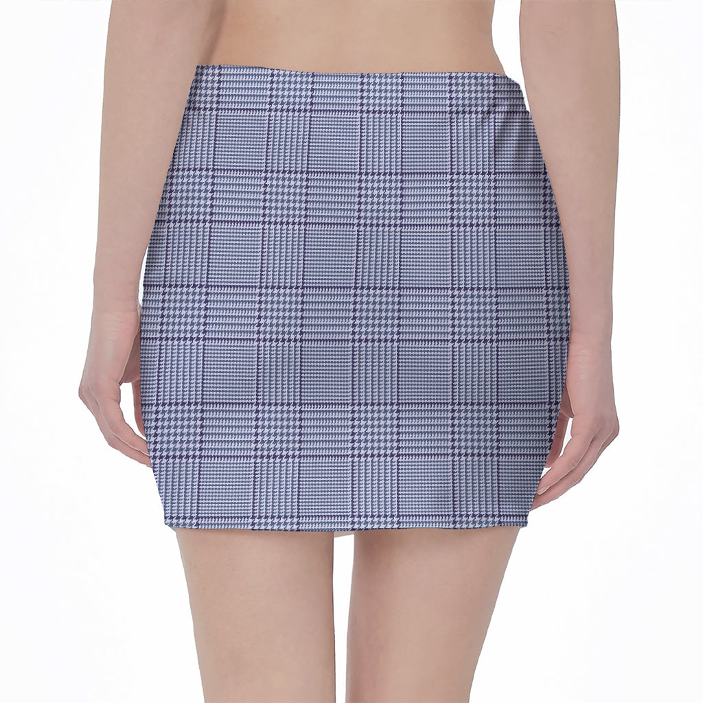 Blue Prince of Wales Check Print Pencil Mini Skirt