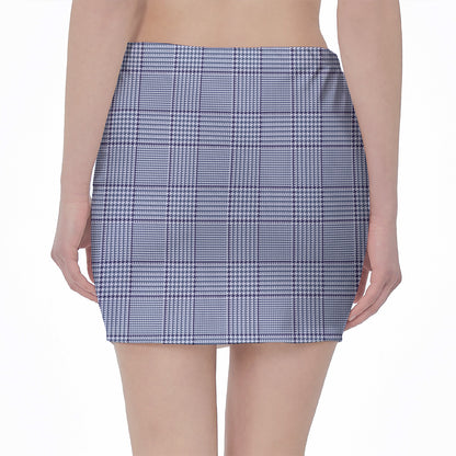 Blue Prince of Wales Check Print Pencil Mini Skirt