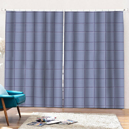 Blue Prince of Wales Check Print Pencil Pleat Curtains
