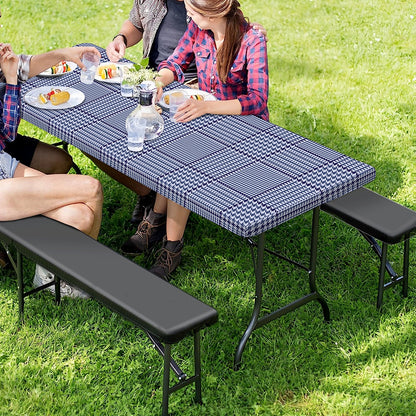 Blue Prince of Wales Check Print Picnic Table Cover