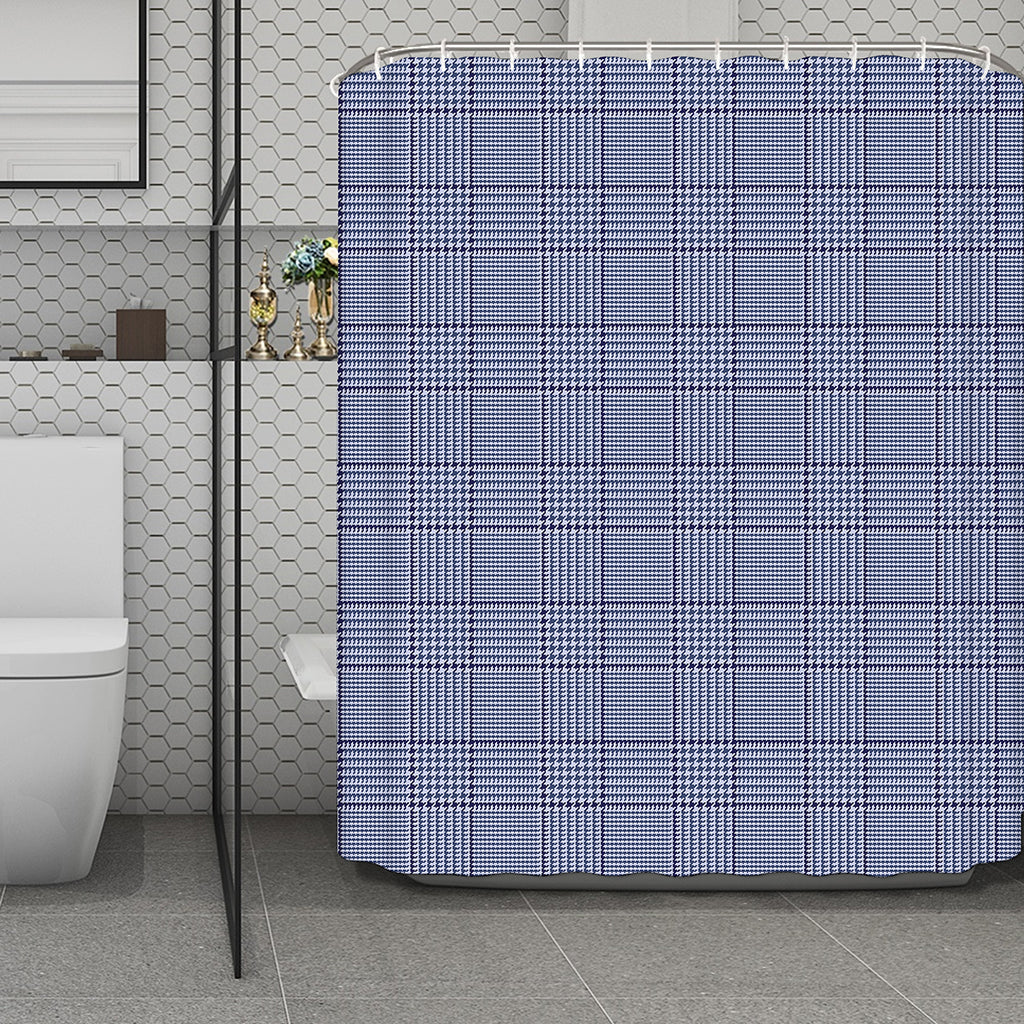 Blue Prince of Wales Check Print Polyester Shower Curtain