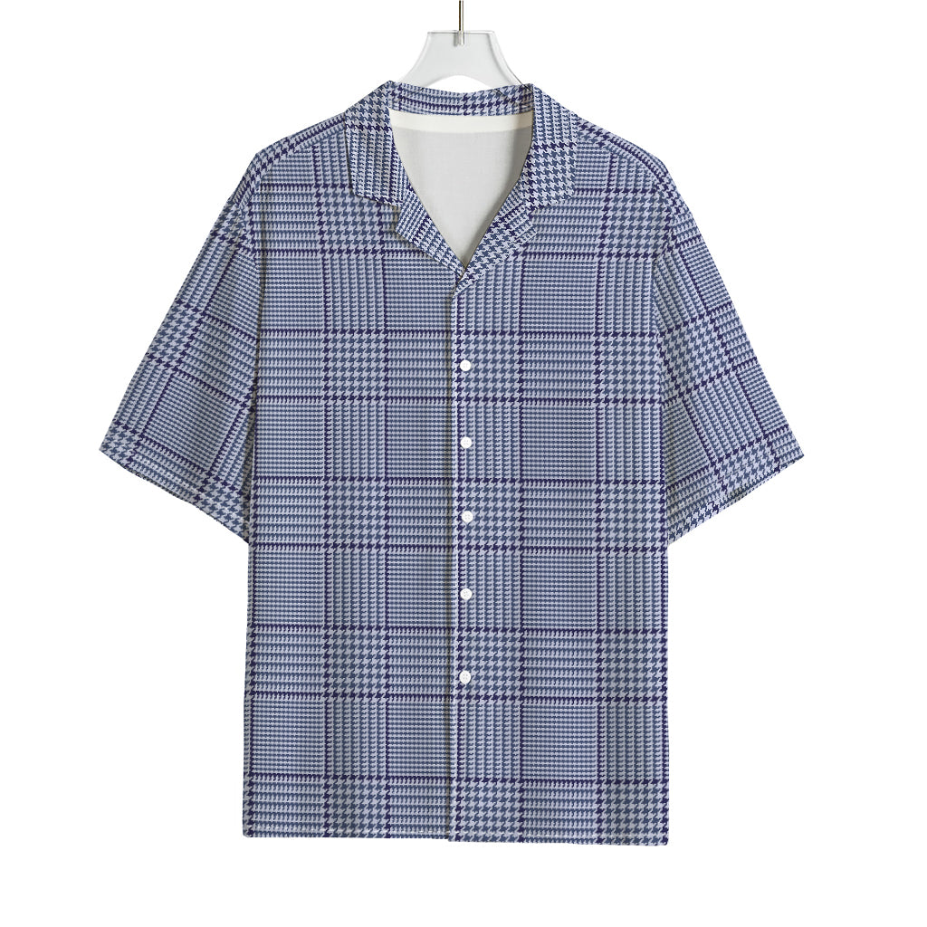 Blue Prince of Wales Check Print Rayon Hawaiian Shirt