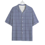 Blue Prince of Wales Check Print Rayon Hawaiian Shirt