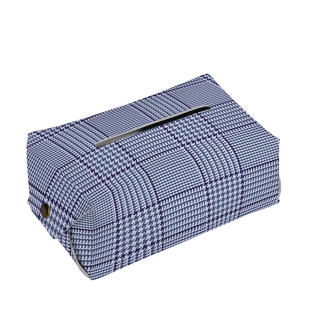 Blue Prince of Wales Check Print Rectangle Tissue Box Cover