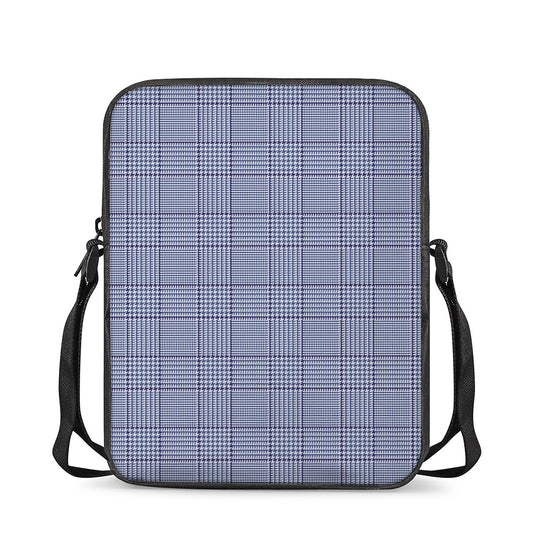 Blue Prince of Wales Check Print Rectangular Crossbody Bag