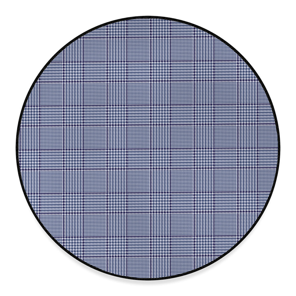 Blue Prince of Wales Check Print Round Floor Mat