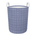 Blue Prince of Wales Check Print Round Laundry Basket