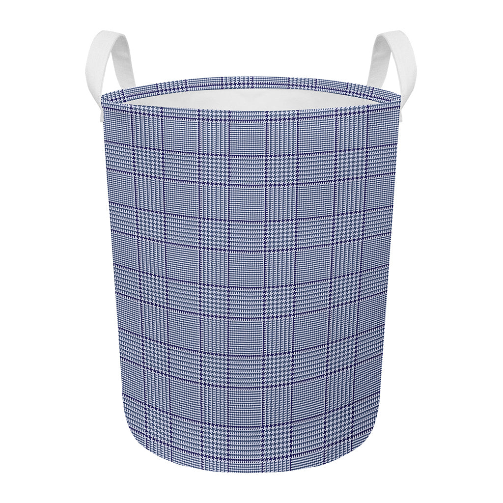 Blue Prince of Wales Check Print Round Laundry Basket