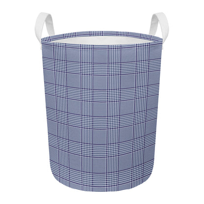 Blue Prince of Wales Check Print Round Laundry Basket
