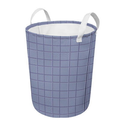 Blue Prince of Wales Check Print Round Laundry Basket