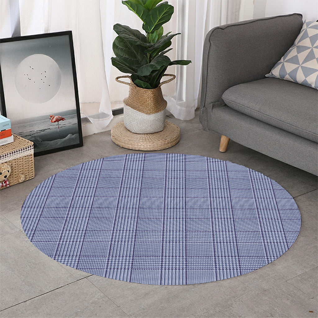 Blue Prince of Wales Check Print Round Rug